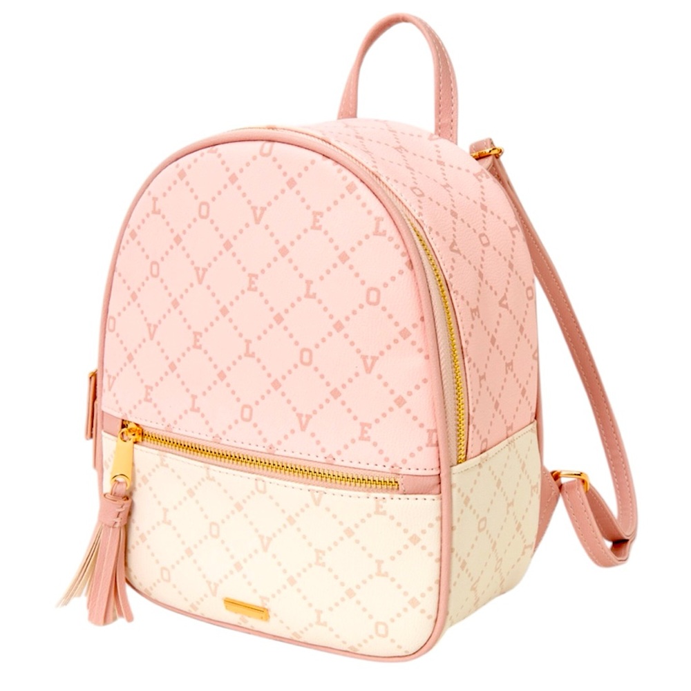 "LOVE" Pink & White Color Block Status Small Backpack w/ Tassels - NWT